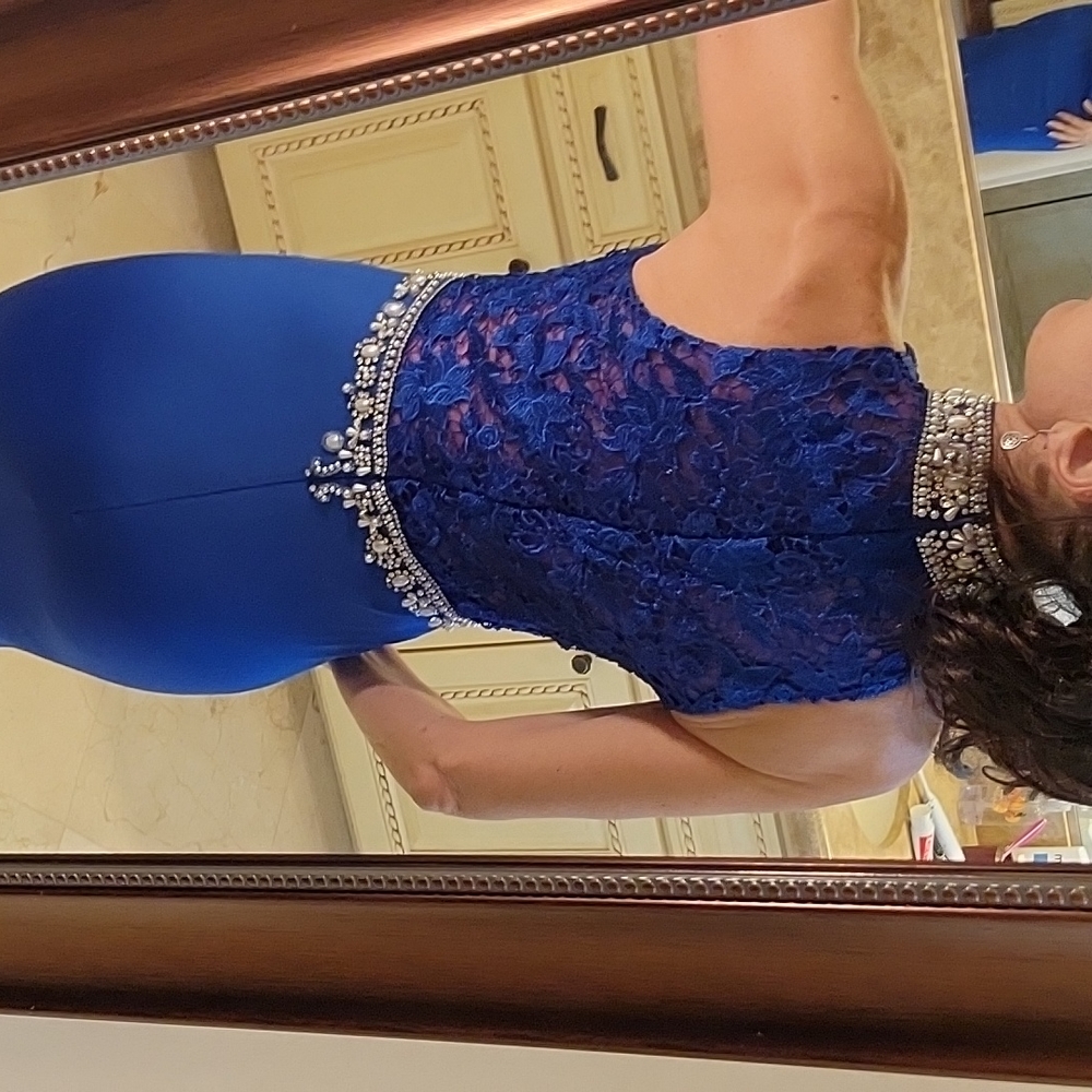 Blue Pearl & Rhinestoned Embellished Mermaid High-low Formal Dress, XS - Picture 13 of 16